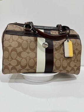 Coach Brown Heritage Stripe Signature Satchel